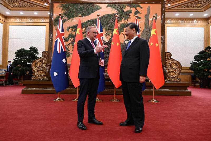 Australia’s Prime Minister Anthony Albanese meets with China’s President Xi Jinping at the Great Hall of the People in Beijing, China