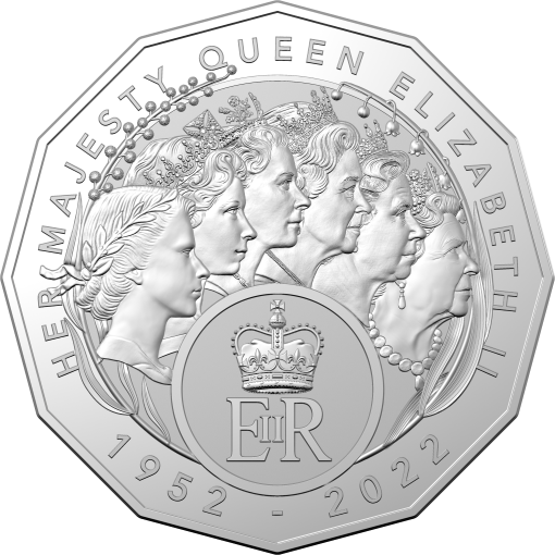 The special edition 50-cent coin celebrating the Queen's seven decades of devotion and service. Photo supplied