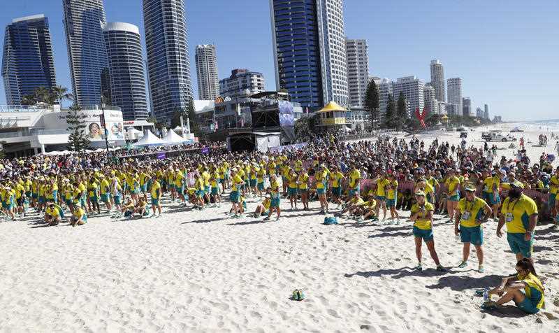 The Australian Commonwealth Games team attend a public event held in their honour in Surfers Paradise, Gold Coast on Monday, April 16, 2018.