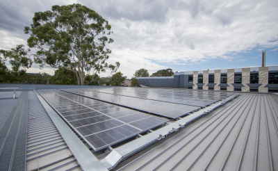 solar panels on roof of university building