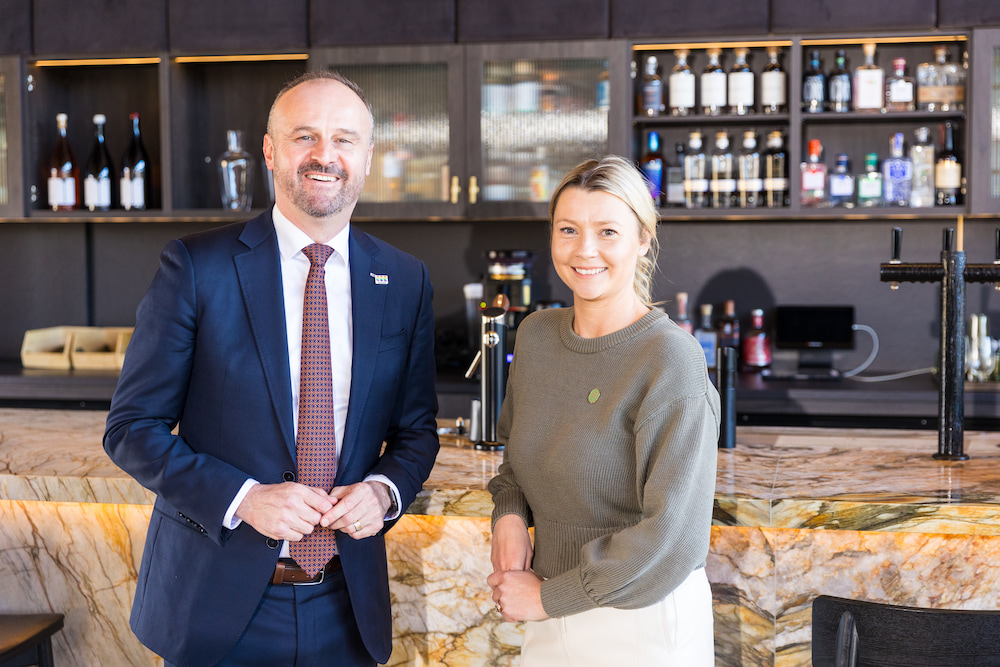 Chief Minister Andrew Barr and Alice O’Mara, owner of Beltana Farm. Photo supplied