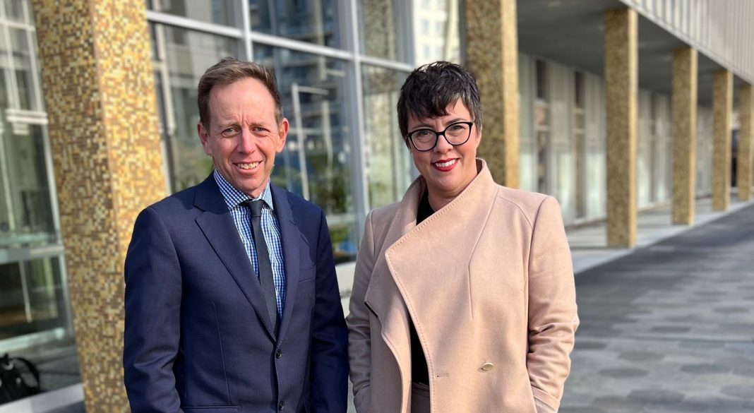 ACT Attorney-General Shane Rattenbury and Elena Rosenman, CEO of the Women's Legal Centre. Photo: ACT Government