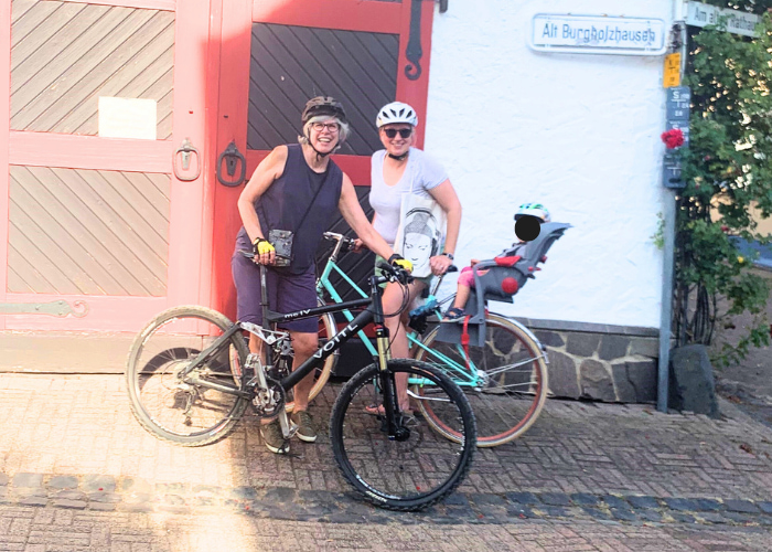 Cecily Michaels cycling in Germany with friends. Photo supplied