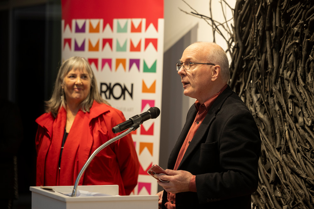 Paul Hetherington accepts the inaugural Marion Halligan Award for his book of poetry Sleeplessness. Photo: Hilary Wardhaugh