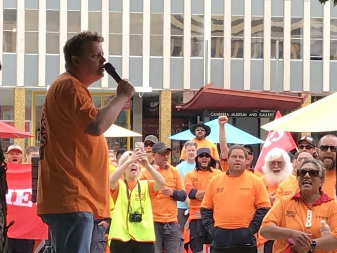 The CFMEU rally outside the ACT Legislative Assembly. File photo