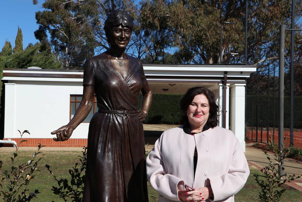 The sculpture of Susan Ryan AO, and Ryan's daughter, Justine Butler. Photo: Nicholas Fuller