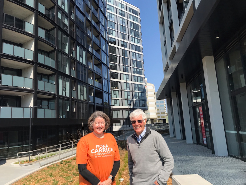 Independent candidate Fiona Carrick and Gary Petherbridge, President of the Owners Corporation Network. Photo supplied