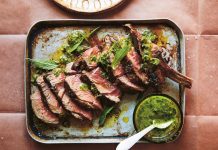 Mustard rubbed rib-eye steak with mint salsa verdi p. 112 (1)