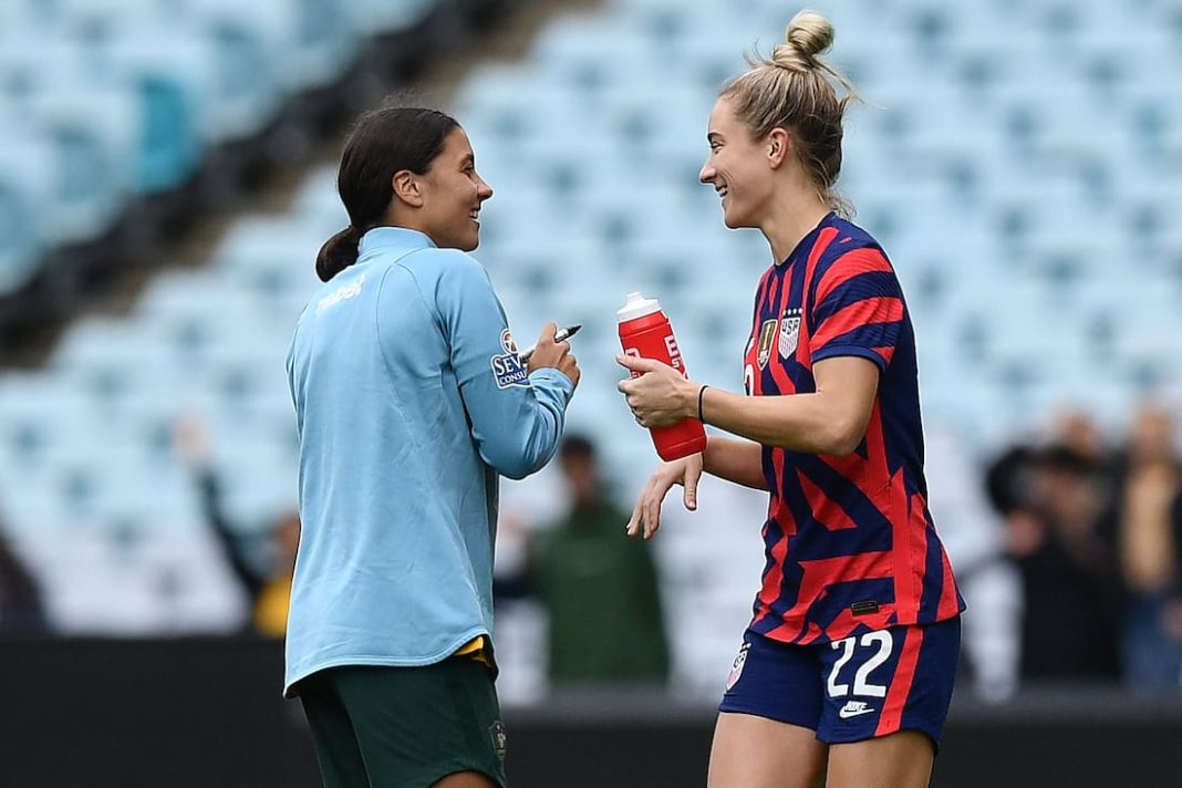 Sam Kerr and her partner Kristie Mewis have announced they are having a baby. (Dan Himbrechts/AAP PHOTOS)