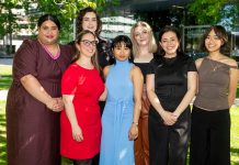 Back row (left to right): Meliame Toumoua, Laura Goodwin, Michaela Broughton. Front row: Vanessa Flowers, Chloe Tuazon, Nicole De Sosa, Talei Chang.