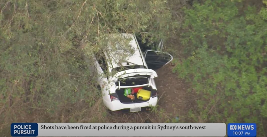 The car involved in the Sydney pursuit was stopped when police deployed road spikes. (HANDOUT/ABC NEWS)