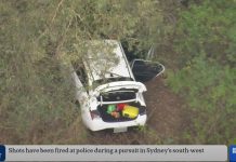 The car involved in the Sydney pursuit was stopped when police deployed road spikes. (HANDOUT/ABC NEWS)