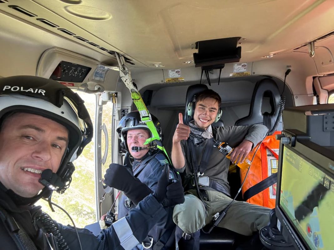 Hiker Hadi Nazari was winched to safety after 13 days missing in rugged bushland in NSW. (HANDOUT/NSW POLICE)